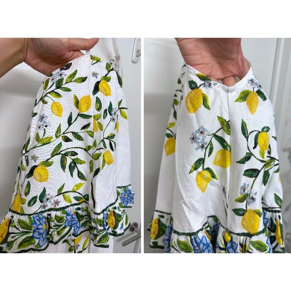 Binny Lemon Mini Dress Fruit Floral Tiered They Call Me Limoncello Capri L - Picture 15 of 16